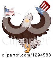 Poster, Art Print Of Cartoon Patriotic Bald Eagle Holding An American Flag And Top Hat