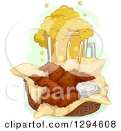 Poster, Art Print Of Basket Of Buffalo Wings And A Frothy Overflowing Mug Of Beer