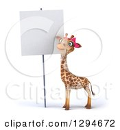 Clipart Of A 3d Female Giraffe By A Blank Sign Royalty Free Illustration by Julos