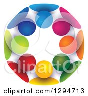 Clipart Of A Unity Team Circle Of Colorful People Huddled Together With Shading On White Royalty Free Vector Illustration