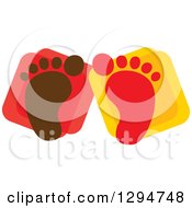 Poster, Art Print Of Brown And Red Baby Footprints Over Squares
