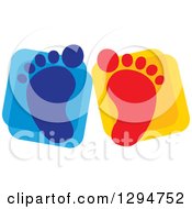Poster, Art Print Of Blue And Red Baby Footprints Over Squares