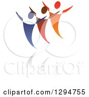 Clipart Of A Trio Of Blue Red And Orange People Dancing Or Cheering Over Shadows Royalty Free Vector Illustration