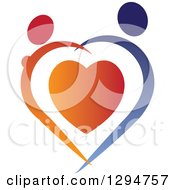 Poster, Art Print Of Abstract Red And Blue Couple Holding Hands And Dancing Over A Heart