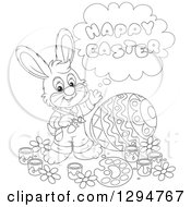 Poster, Art Print Of Happy Black And White Male Bunny Saying Happy Easter And Painting A Giant Egg