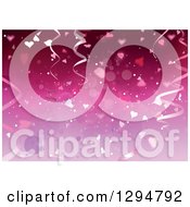 Clipart Of A Gradient Purple And Pink Background With Hearts Flares And Streamer Ribbons Royalty Free Vector Illustration