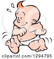 Poster, Art Print Of Cartoon Happy Red Haired White Baby Boy Running In A Diaper