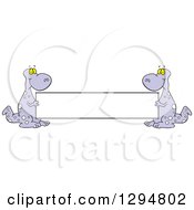 Poster, Art Print Of Cartoon Purple Dinosaurs Holding A Blank Banner Sign