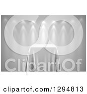Clipart Of A 3d Grayscale Presentation Pedestal Table Covered With A Silk Cloth With Spotlights Royalty Free CGI Illustration