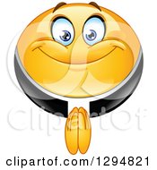 Clipart Of A Happy Smiling Yellow Priest Emoticon Smiley With Prayer Hands Royalty Free Vector Illustration