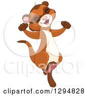 Cute Happy Ferret Or Weasel Jumping And Cheering