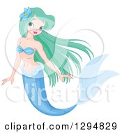 Clipart Of A Pretty Green Haired Mermaid With A Blue Tail Royalty Free Vector Illustration