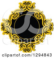 Clipart Of A Black And Yellow Floral Frame 7 Royalty Free Vector Illustration