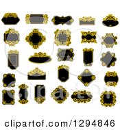 Clipart Of Black And Yellow Floral Frames Royalty Free Vector Illustration