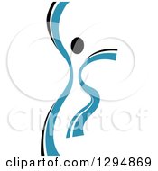 Clipart Of A Blue And Black Ribbon Person Dancing 4 Royalty Free Vector Illustration