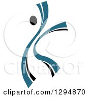 Clipart Of A Blue And Black Ribbon Person Dancing 3 Royalty Free Vector Illustration