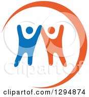Poster, Art Print Of Blue White And Orange Couple Dancing Or Cheering