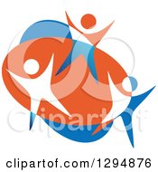 Clipart Of Blue White And Orange People Dancing Or Cheering Royalty Free Vector Illustration