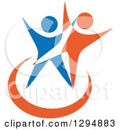 Poster, Art Print Of Blue White And Orange Couple Dancing Or Cheering 2