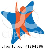 Clipart Of A Blue And Orange Person Dancing Or Cheering 5 Royalty Free Vector Illustration