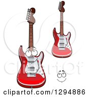 Poster, Art Print Of Face And Shiny Red And White Electric Guitars