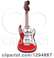 Clipart Of A Shiny Red And White Electric Guitar Character Royalty Free Vector Illustration by Vector Tradition SM