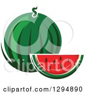 Clipart Of A Round Watermelon And Wedge Royalty Free Vector Illustration
