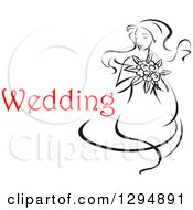 Poster, Art Print Of Sketched Black And White Bride Holding A Bouquet Of Flowers With Red Text 5