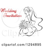 Poster, Art Print Of Sketched Black And White Bride Holding A Bouquet Of Flowers With Red Text 2
