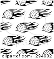 Poster, Art Print Of Seamless Background Pattern Of Black And White Flaming Volleyballs