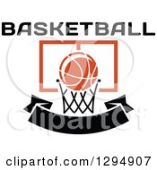 Poster, Art Print Of Text Over A Basketball And Hoop Over A Blank Black Banner