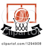 Poster, Art Print Of Basketball And Hoop Over A Blank Black Banner