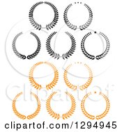 Clipart Of Black And White And Orange Laurel Wreaths Royalty Free Vector Illustration