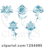 Clipart Of Teal Henna Flowers Royalty Free Vector Illustration