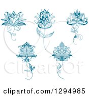 Poster, Art Print Of Teal Henna Flowers