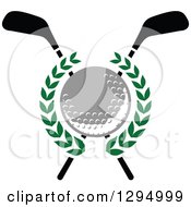 Clipart Of A Golf Ball In A Laurel Wreath Over Crossed Clubs Royalty Free Vector Illustration