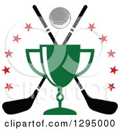 Poster, Art Print Of Golf Ball Over Crossed Clubs A Green Trophy And Red Stars