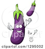 Poster, Art Print Of Cartoon Face Hands And Purple Eggplants