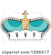 Clipart Of A Cartoon Turqoise And Gold Crown Royalty Free Vector Illustration