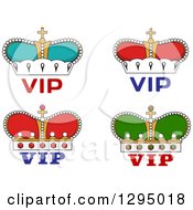 Clipart Of Cartoon Red Turquoise Green And Gold Crowns Over VIP Text Royalty Free Vector Illustration