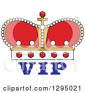 Clipart Of A Cartoon Red And Gold Crown Over VIP Text 2 Royalty Free Vector Illustration