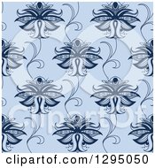 Poster, Art Print Of Background Pattern Of Seamless Henna Flowers On Blue