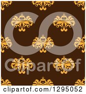 Clipart Of A Seamless Pattern Background Of Vintage Yellow Floral On Brown Royalty Free Vector Illustration