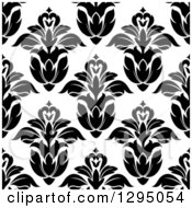 Clipart Of A Seamless Pattern Background Of Vintage Black Floral On White Royalty Free Vector Illustration