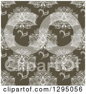 Poster, Art Print Of Background Pattern Of Seamless White Henna Flowers On Olive Green