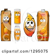 Clipart Of A Happy Mango Character Cups And Juice Cartons Royalty Free Vector Illustration