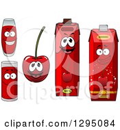 Poster, Art Print Of Happy Cherry Character Cups And Juice Cartons