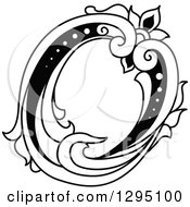 Clipart Of A Black And White Vintage Lowercase Floral Letter O Royalty Free Vector Illustration