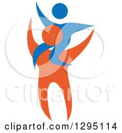 Clipart Of A Blue And Orange Father And Son On His Shoulders Royalty Free Vector Illustration