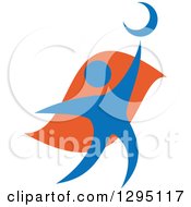 Poster, Art Print Of Blue And Orange Person Reaching For The Moon